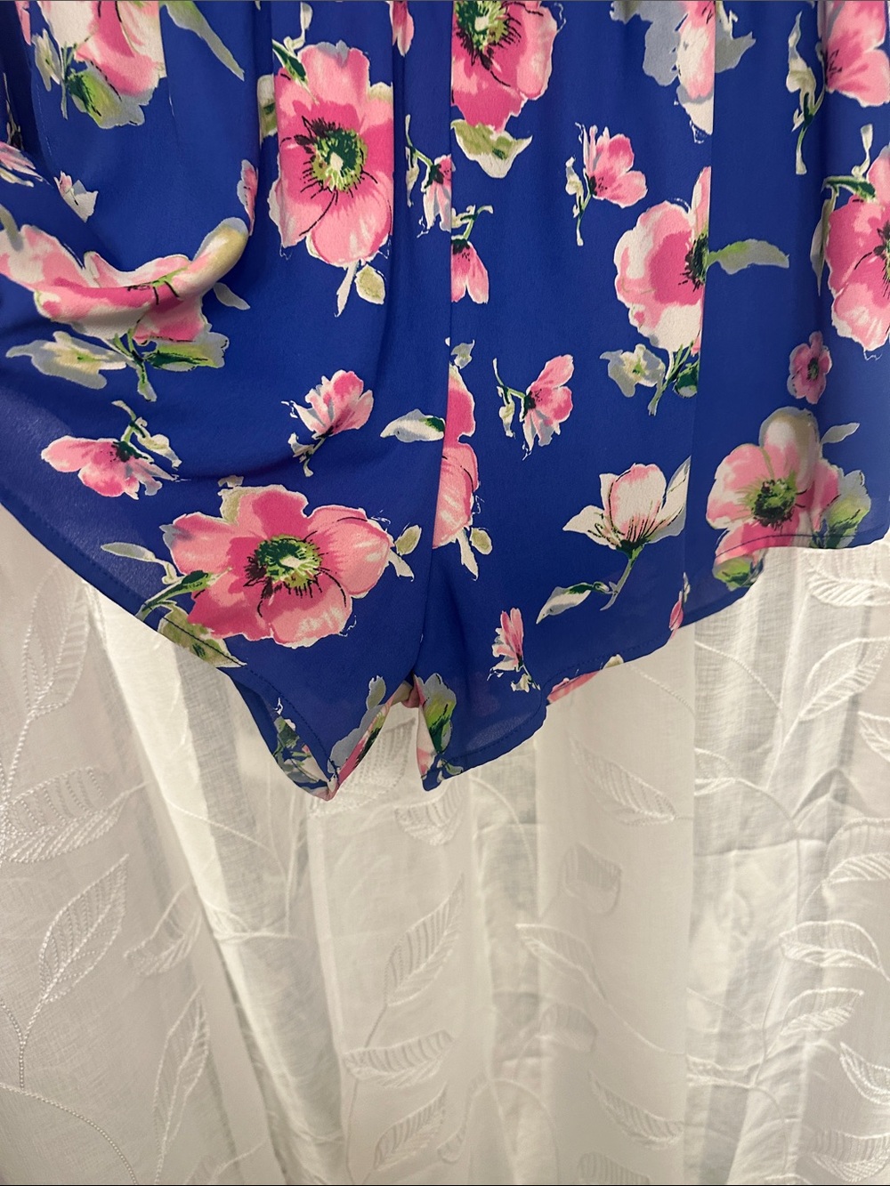 Peach Love California Blue Off-Shoulder Floral Romper with Pink Blooms - Picture 4 of 12